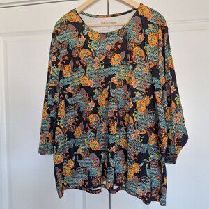 NWOT Rebecca Malone 100% Cotton Floral Long Sleeve Tee Top Size 2X/3X Fall Color